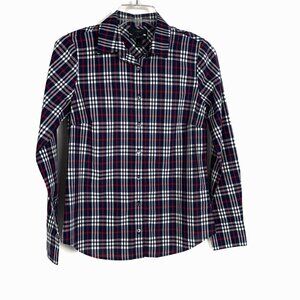J Crew Shirt Blouse in Navy Blue, Red and White Plaid Perfect Fit Style - 4